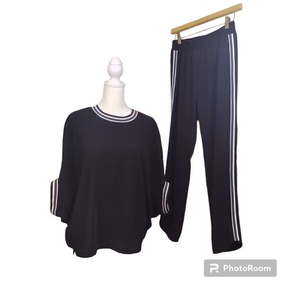 Peace of Cloth 2pc Set Dolman Sleeve Top & Pull On Track Pants Black White XS - Picture 1 of 10